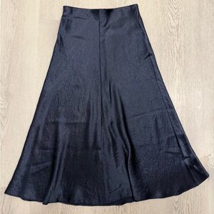Aritzia dark navy satin midi skirt